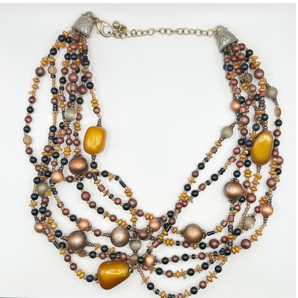 Chico's Brown Beaded Necklace Multi strand Boho Bohemian Casual Jewelry